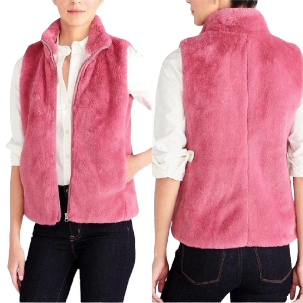 J. CREW FACTORY Faux Fur Vest Fuzzy Rose Pink Zip